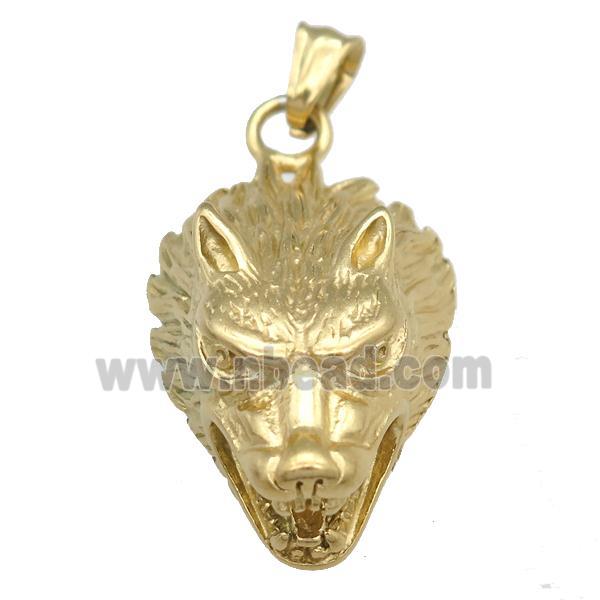 Stainless Steel Wolfhead Pendant, Gold Plated