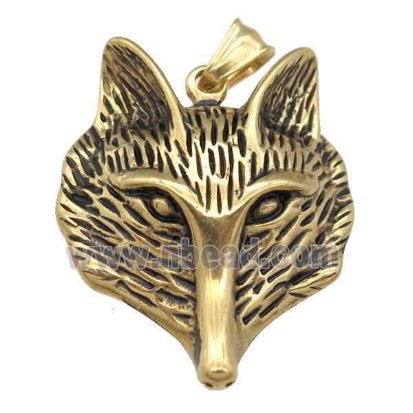 Stainless Steel Foxhead Pendant, Antique Gold