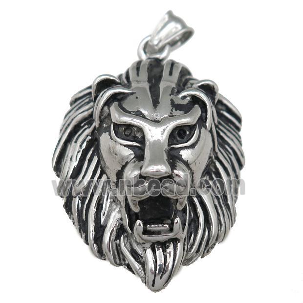 Stainless Steel Lion Pendant, Antique Silver