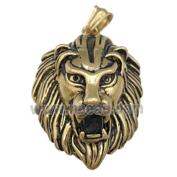 Stainless Steel Lionhead Pendant, Charm, Antique Gold