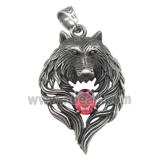 stainless steel wolf pendant, antique silver