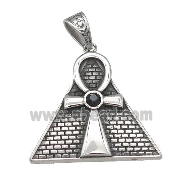 stainless steel triangle cross pendant, antique silver