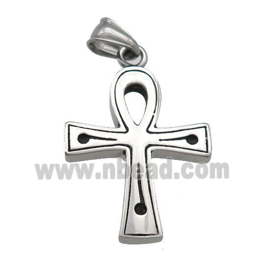 stainless steel cross pendant, antique silver