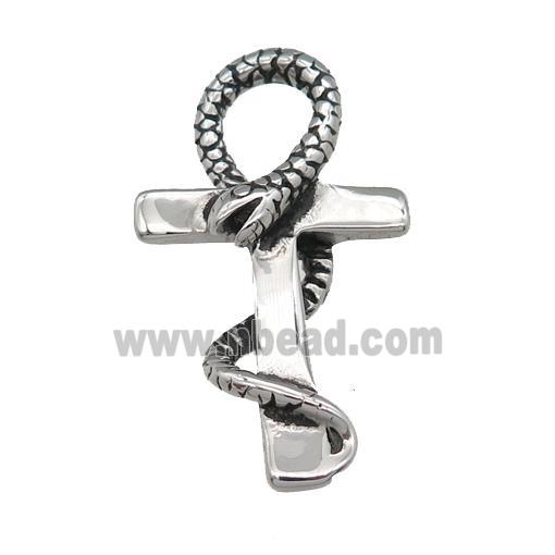 stainless steel snake cross pendant, antique silver