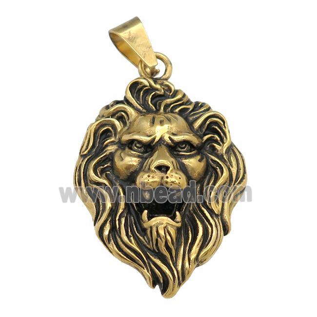 stainless steel Lion pendant, antique gold