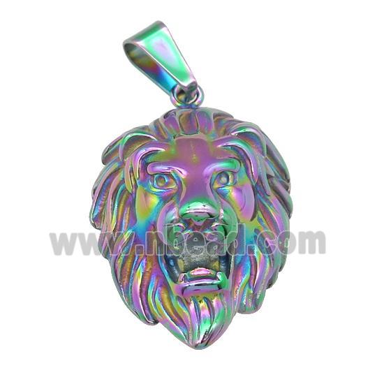 stainless steel Lion pendant, rainbow electroplated