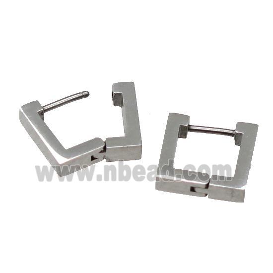 stainless steel Latchback Earring, square, platinum plated