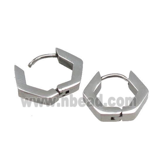 stainless steel Latchback Earring, hexagon, platinum plated