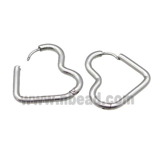 stainless steel Latchback Earring, heart, platinum plated
