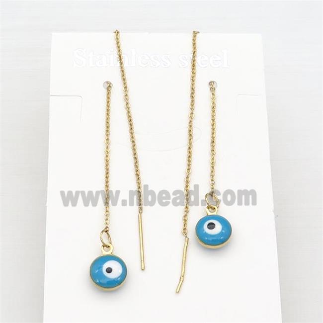 stainless steel Wire Earring with blue enamel Evil Eye, gold plated