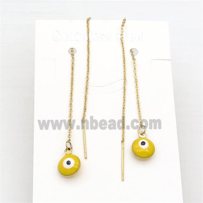 stainless steel Wire Earring with yellow enamel Evil Eye, gold plated