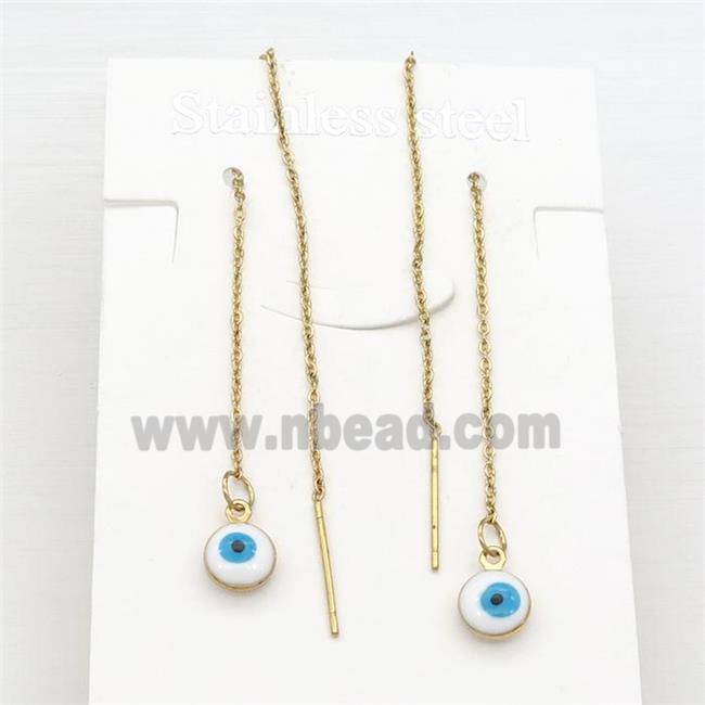 stainless steel Wire Earring with white enamel Evil Eye, gold plated