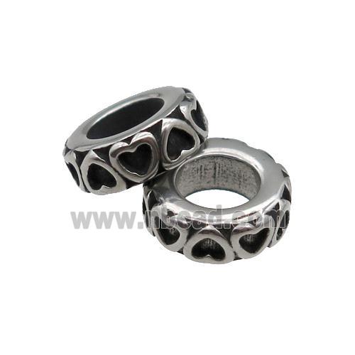 Stainless Steel spacer Beads, large hole, antique silver