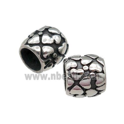 Stainless Steel barrel Beads, large hole, antique silver