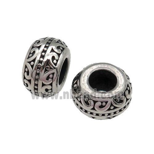 Stainless Steel rondelle Beads, large hole, antique silver