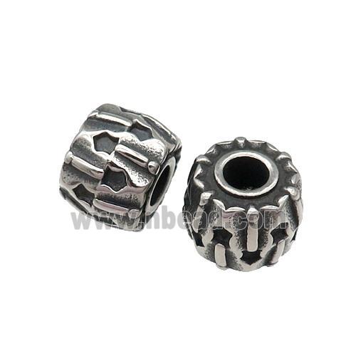 Stainless Steel barrel Beads, large hole, antique silver