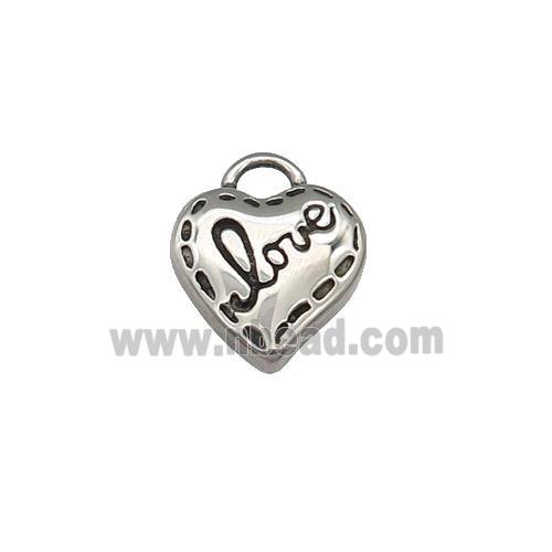 Stainless Steel heart pendant, LOVE, antique silver