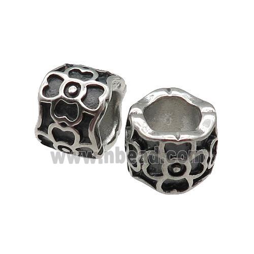 Stainless Steel tube Beads, large hole, antique silver