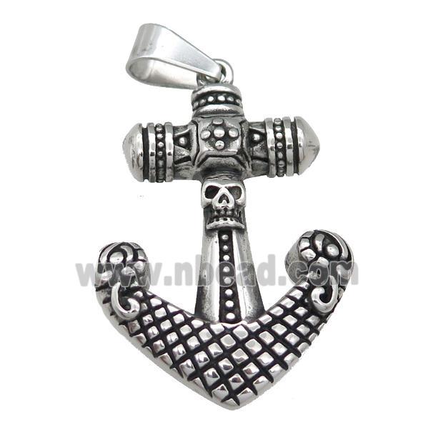 Stainless Steel anchor pendant skull antique silver