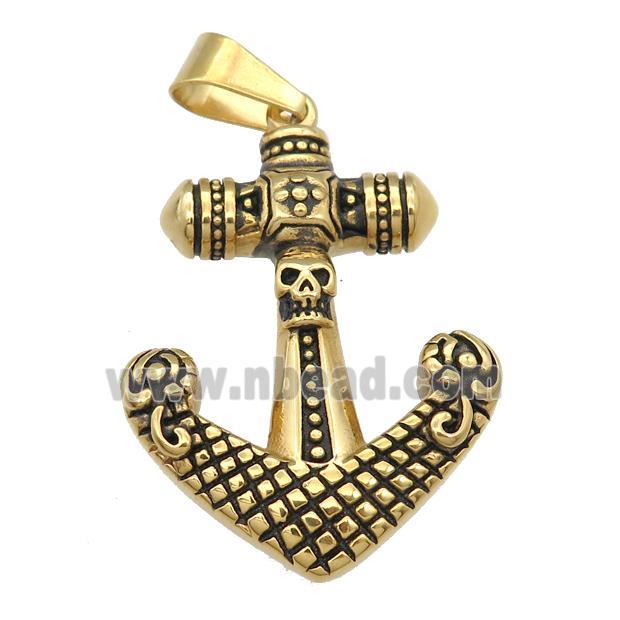 Stainless Steel anchor pendant skull antique gold