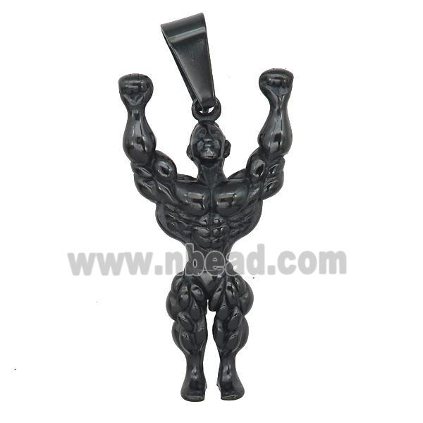 Stainless Steel Muscle Man pendant black plated