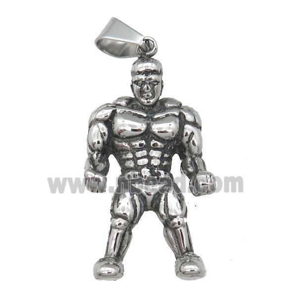 Stainless Steel pendant Muscle Man anqitue silver
