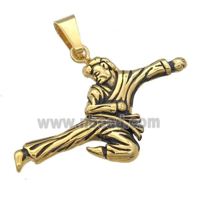 Stainless Steel Kungfu charm pendant antique gold