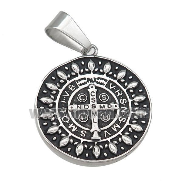 Stainless Steel circle pendant antique silver