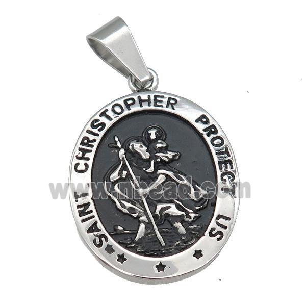 Stainless Steel Christopher medallion charm pendant antique silver
