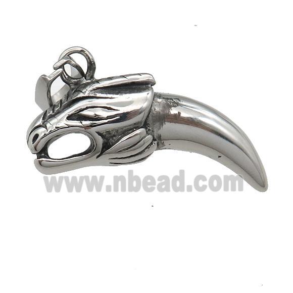 Stainless Steel dragon charm pendant horn antique silver