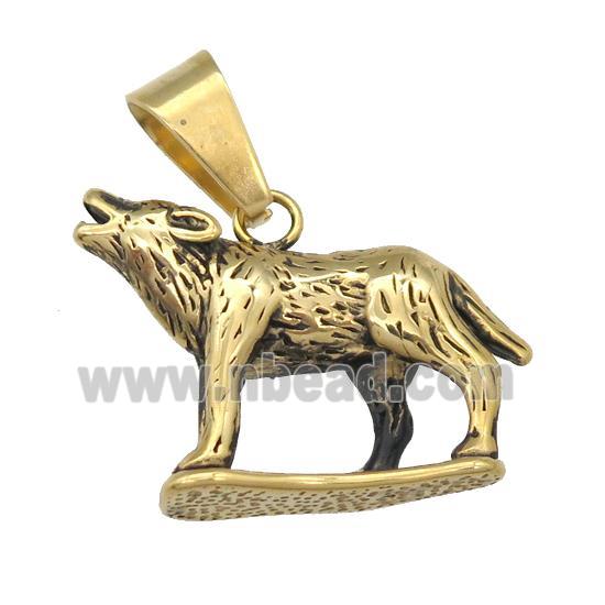 Stainless Steel wolf pendant antique gold