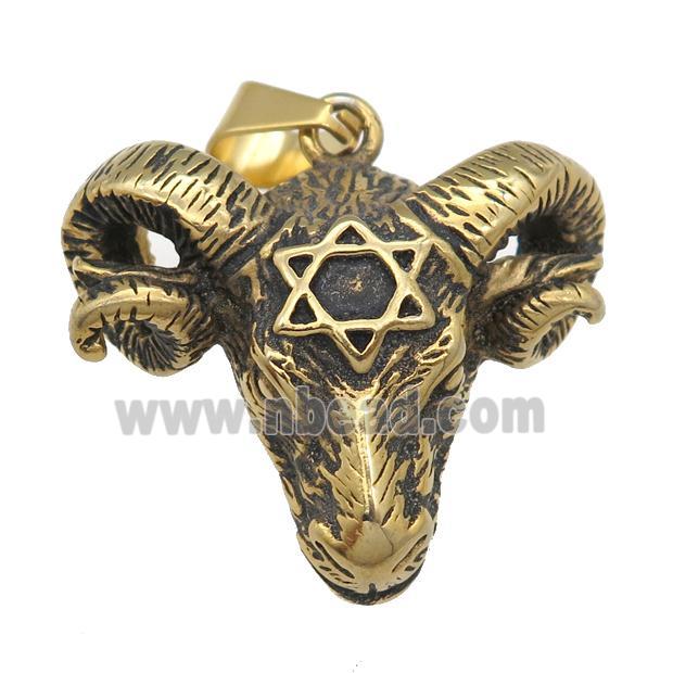 Stainless Steel Ram charm pendant antique gold