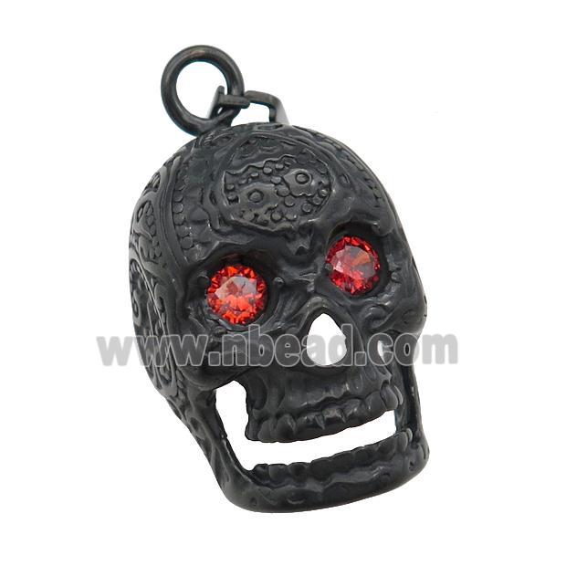 Stainless Steel skull charm pendant pave rhinestone black plated