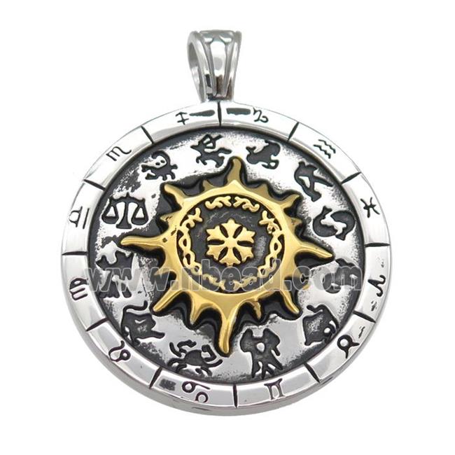 Stainless Steel Sun Helios charm pendant zodiac antique silver