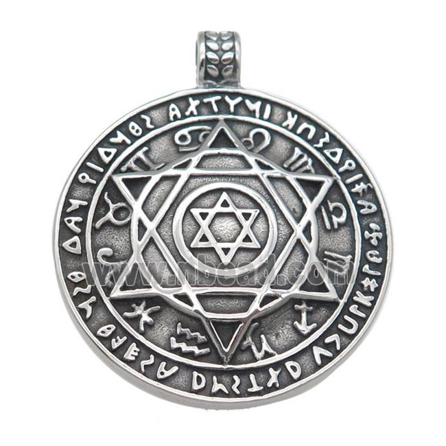 Stainless Steel circle pendant david star zodiac antique silver