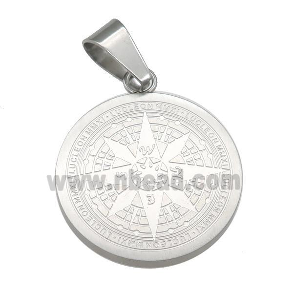 Stainless Steel Compass pendant platinum plated