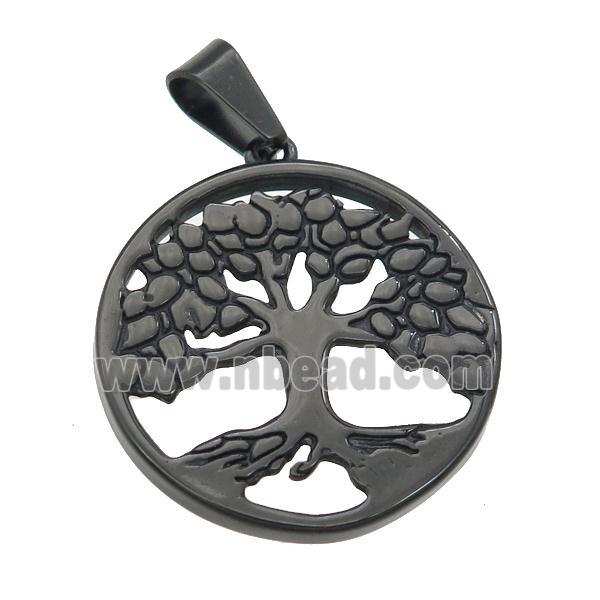 Stainless Steel Tree Of Life pendant black plated