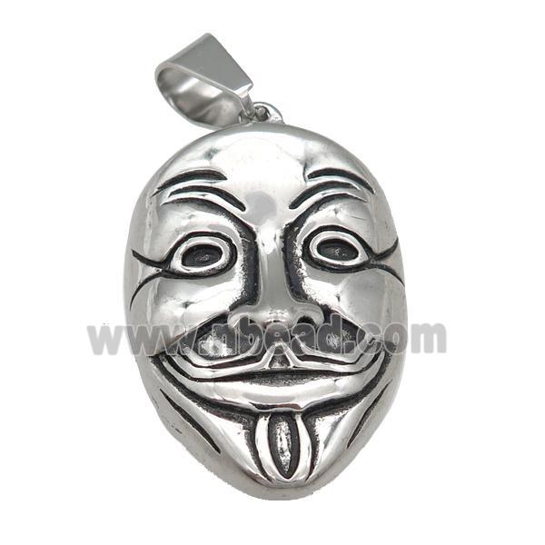 Stainless Steel Mask charm pendant antique silver