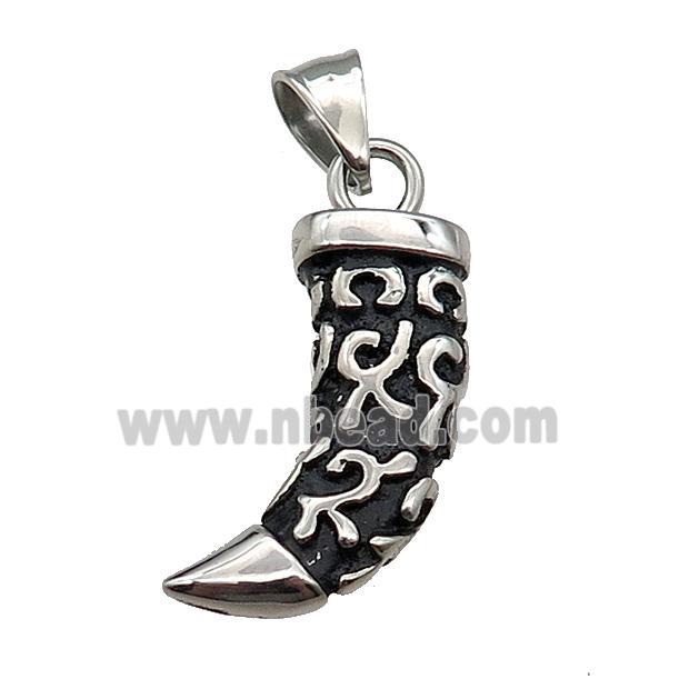 Stainless Steel Horn Pendant Antique Silver
