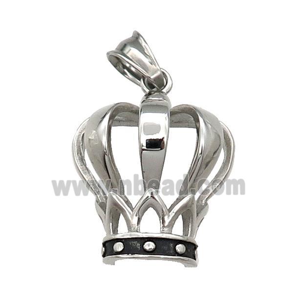 Stainless Steel Crown Pendant Antique Silver