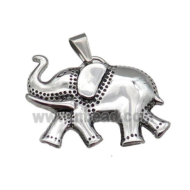 Stainless Steel Elephant Charm Pendant Antique Silver