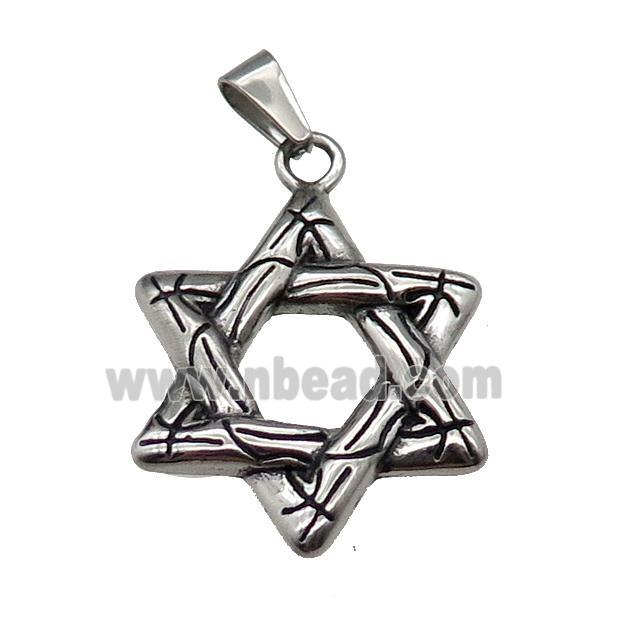 Stainless Steel David Star Charm Pendant Antique Silver