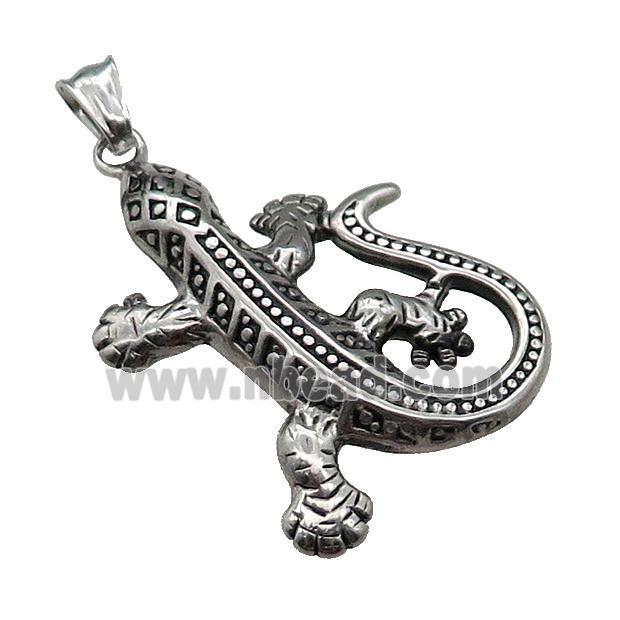 Stainless Steel Gecko Charm Pendant Antique Silver