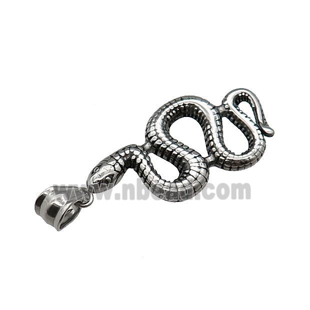 Stainless Steel Snake Charm Pendant Antique Silver