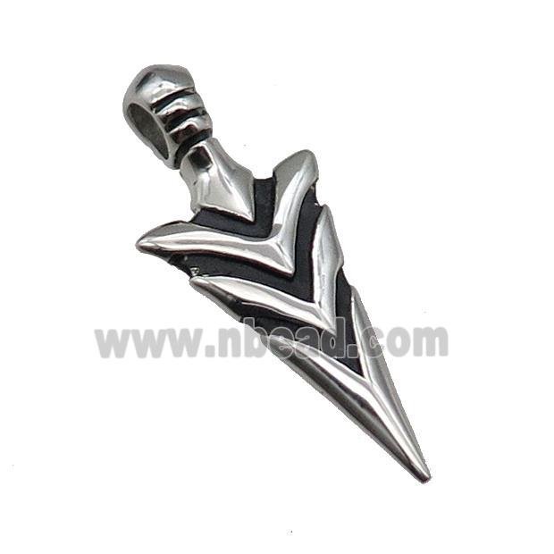 Stainless Steel Arrowhead Charm Pendant Antique Silver