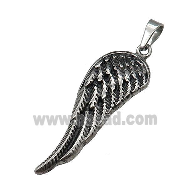 Stainless Steel Angel Wing Charm Pendant Antique Silver