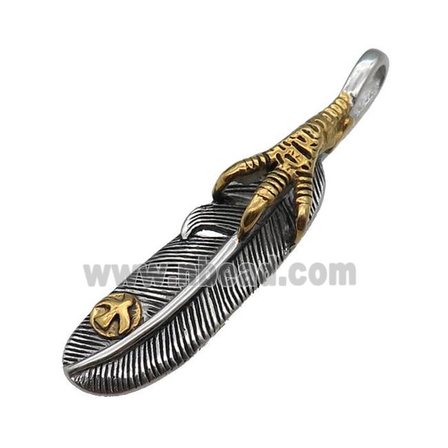 Stainless Steel Feather Charm Pendant Antique Gold