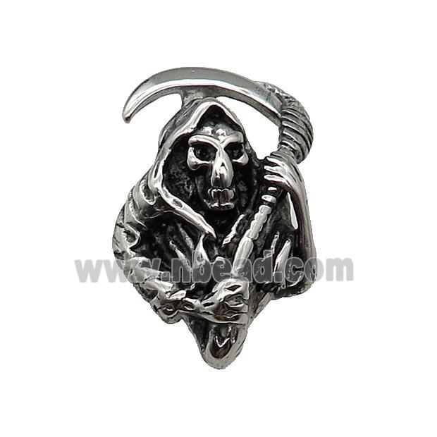Stainless Steel Skull Charm Pendant Grim Reaper Antique Silver