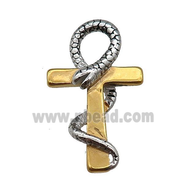 Stainless Steel Snake Cross Charm Pendant Antique Gold