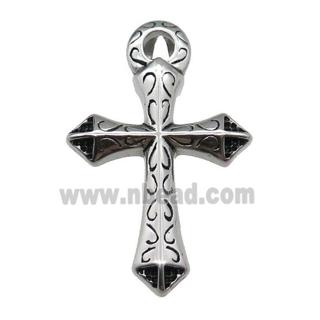 Stainless Steel Cross Charm Pendant Antique Silver